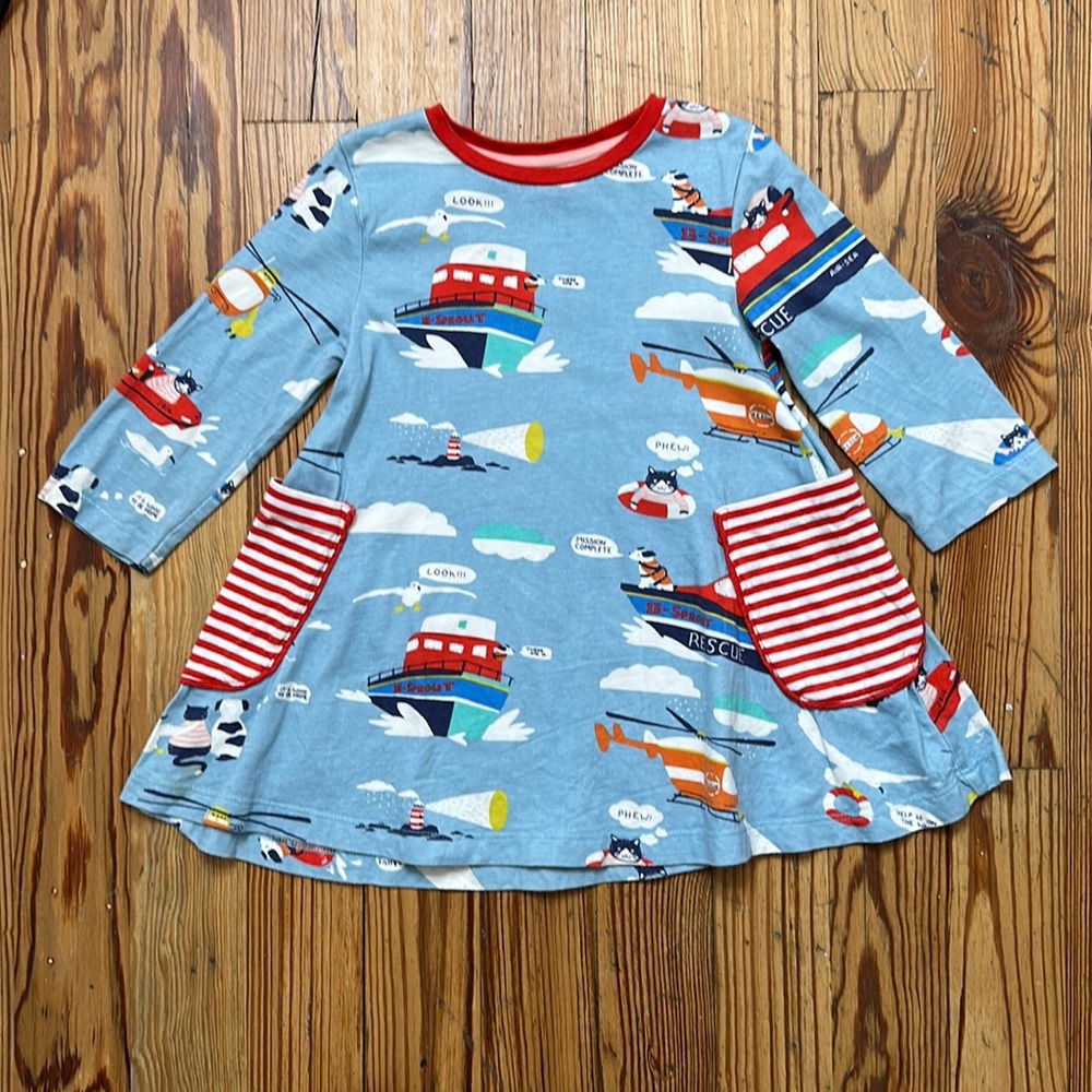 Mini Boden Long Sleeve Animal Rescue Print Dress
